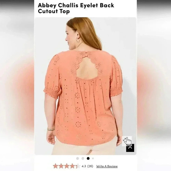 Torrid Abbey Challis Eyelit Back Cutout Top  Summer Peach Lightweight 2X - Picture 3 of 10